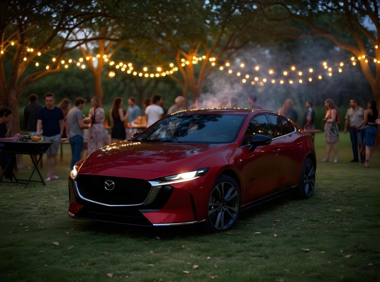 Car In front of a BBQ - AI generated image for illustrative use. Not affiliated in any way with the brand.